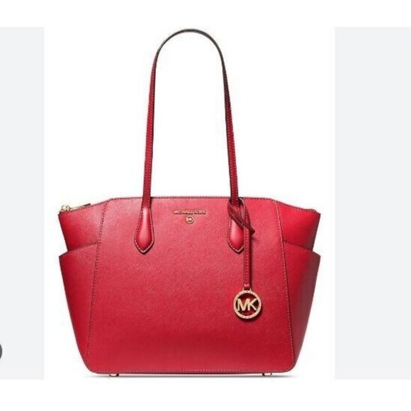 MICHAEL KORS Marilyn saffiano leather women's medium tote bag purse -CRIMSON/RED - Picture 1 of 11